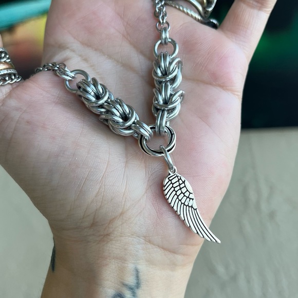 Set ! Handmade maille choker necklace with angel wing + earrings boho valentine - Picture 6 of 14